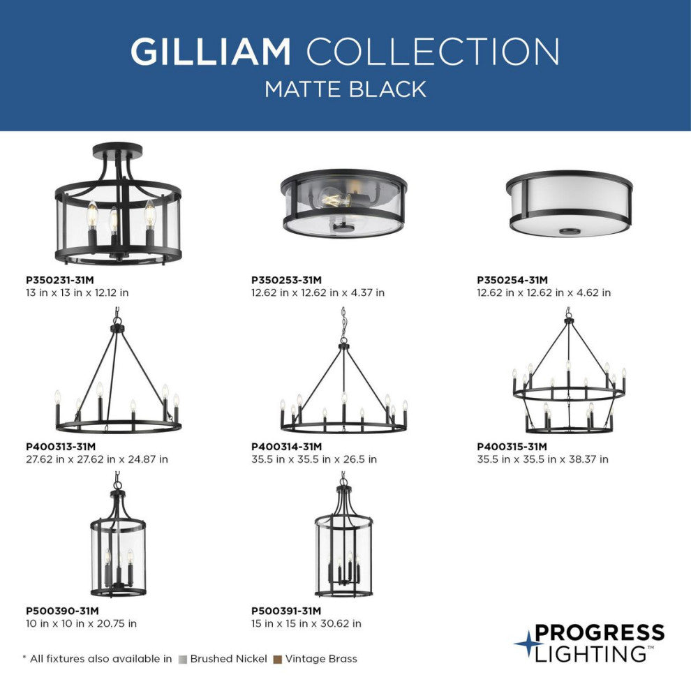 Gilliam Collection 12--5/8" Two-Light Matte Black New Traditional Flush Mount