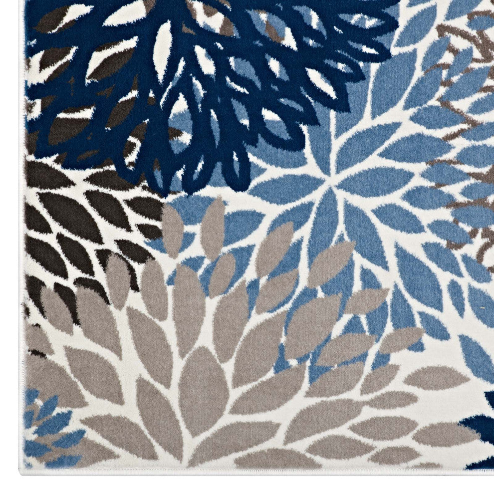 Calithea Vintage Classic Abstract Floral 4x6 Area Rug-Blue, Brown and Beige