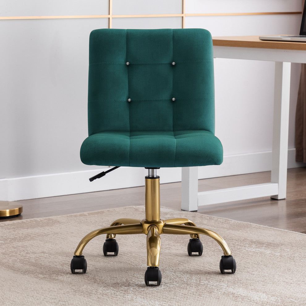 Rhinestone Square Tufted Desk Chair, Atrovirens-Velvet
