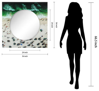 "Beach" Square Beveled Wall Mirror on Floating Printed Tempered Art Glass