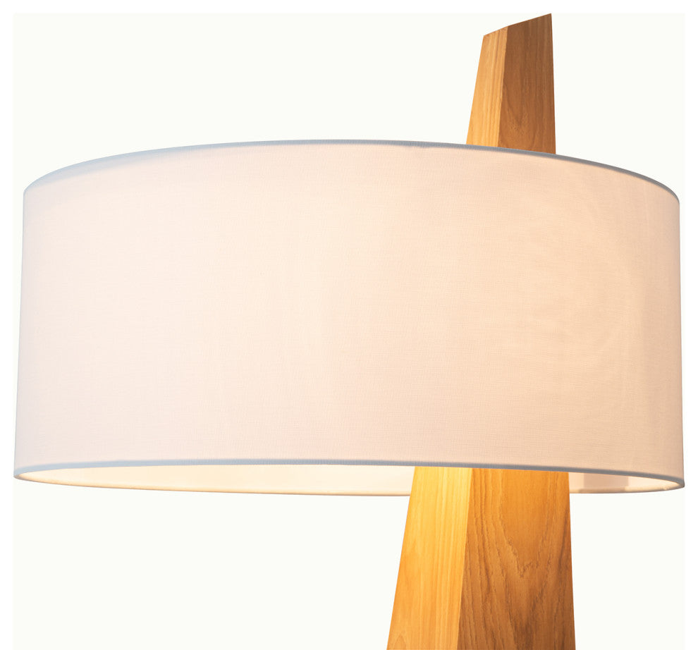 Obelisk Floor Lamp - Natural Ash Wood Finish, White Cotton-Linen Shade