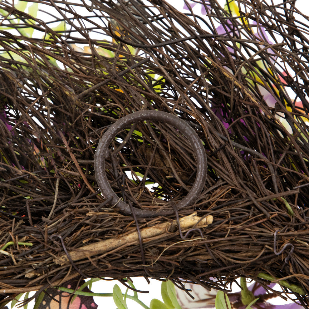 Butterfly and Wildflower Floral Twig Spring Wreath 24"
