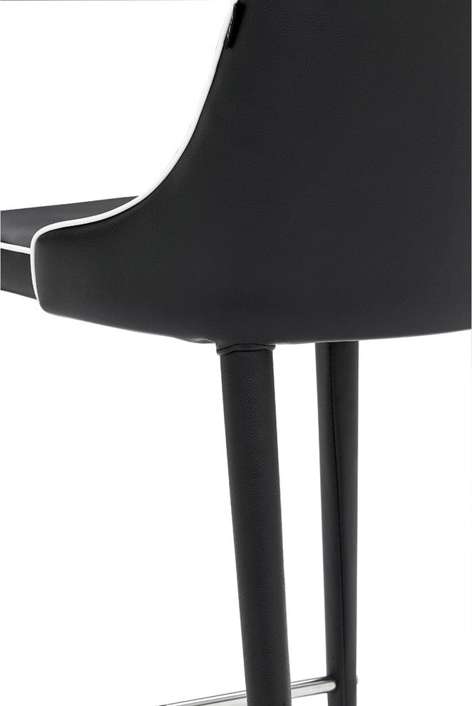 Jillian Black with White Piping Leatherette Counter Stool Stainless Steel Base