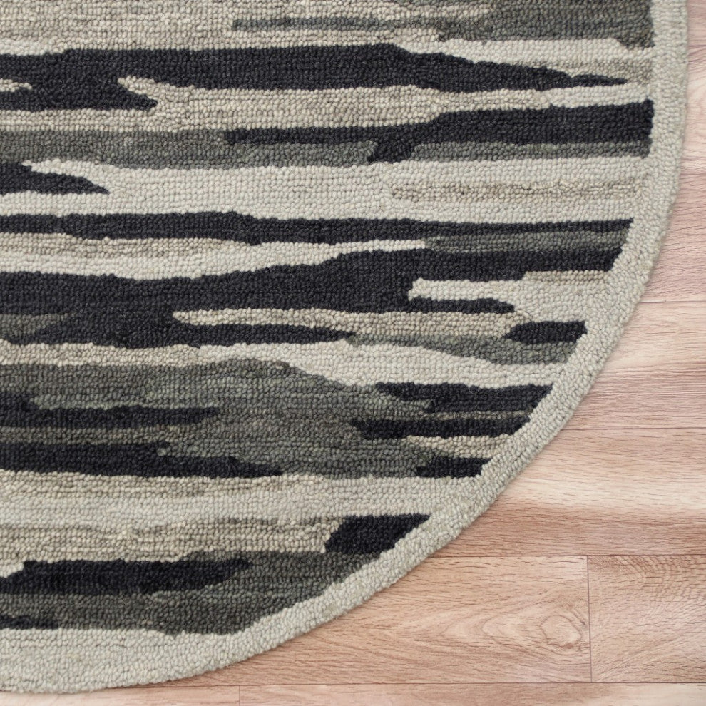 4" Round Black and Gray Camouflage Area Rug