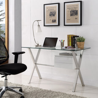 Glass Top Computer Desk, "William's Way", White