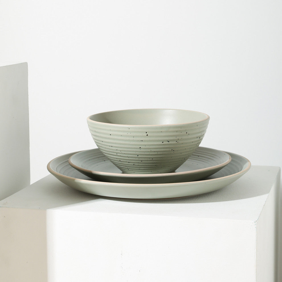 Stone Lain Lauren Stoneware 16 Piece Dinnerware Set, Green