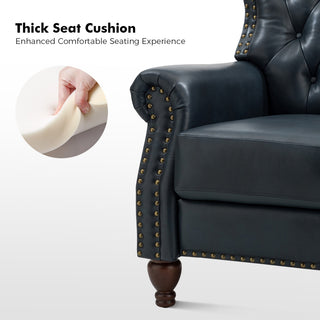 34.5"W Transitional Style Genuine Leather Recliner With Nailhead Trims, Navy