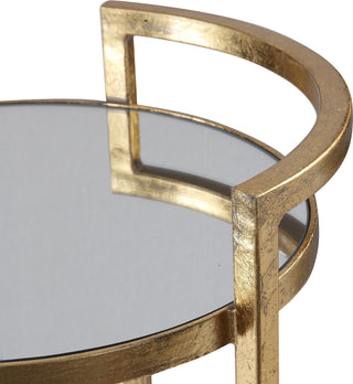Elegant Gold Mirrored Cantilever Ring Table | Accent Round Vintage Style Drink