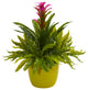 Nearly Natural Bromeliad and Fern Artificial Plant in Green Vase Purple