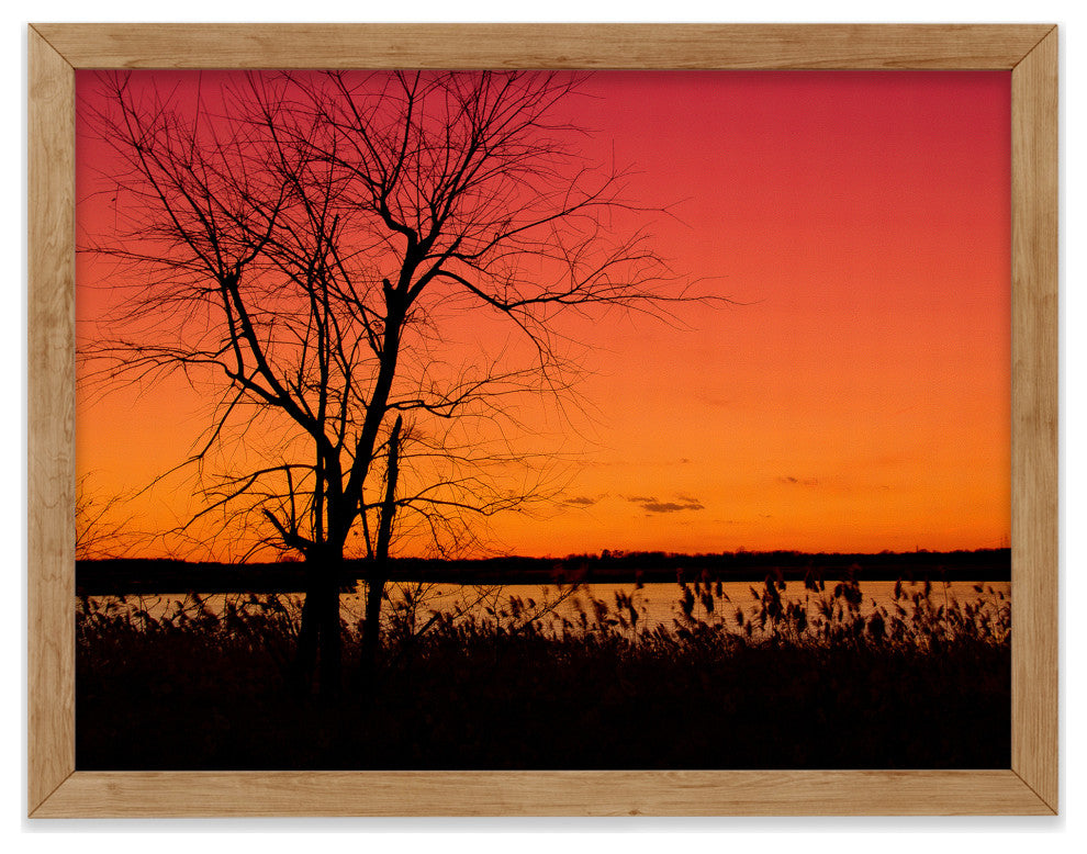 Burning Skies Rural Landscape Framed Photo Paper Wall Art Print, Red Oak, 12" X 16"