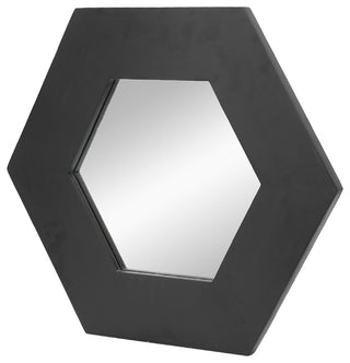 Gewnee 18.5"x18.5" Hexagon Mirror With Natural Wood Frame, Black