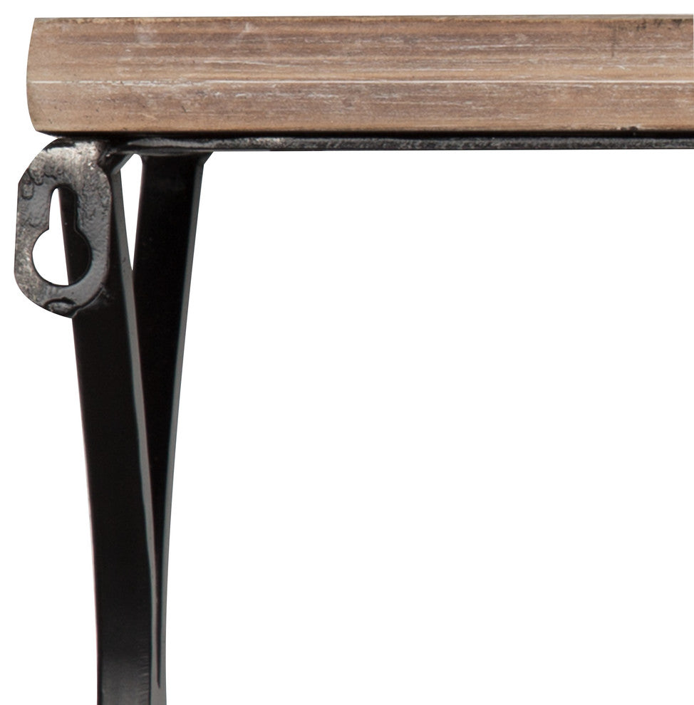 Spurling Wood and Metal Floating Wall Shelf With Hooks