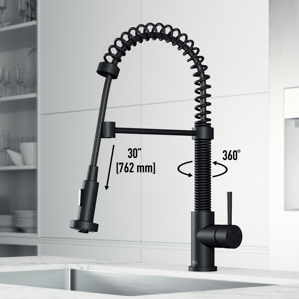 VIGO Edison 19" H Single Handle Pull-Down Sprayer Kitchen Faucet, Matte Black, No Sensor, Without Extras