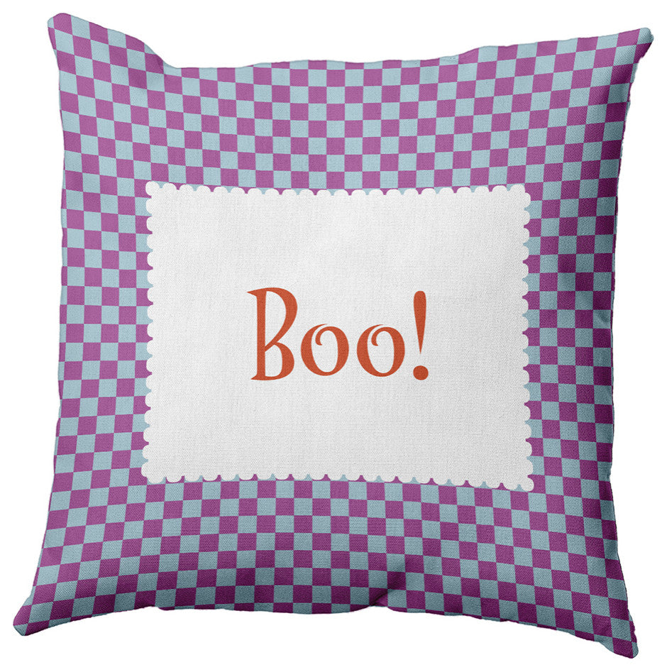 Halloween Boo Checks Accent Pillow, Harvest Orange, 16"x16"