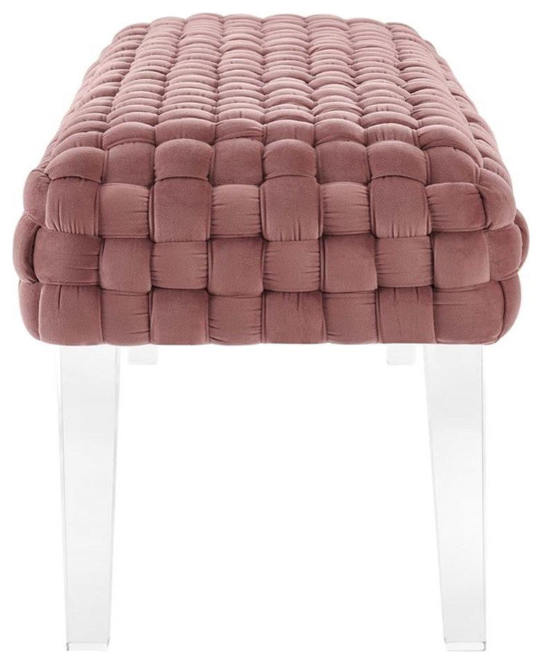 Prologue Woven Performance Velvet Ottoman, Dusty Rose
