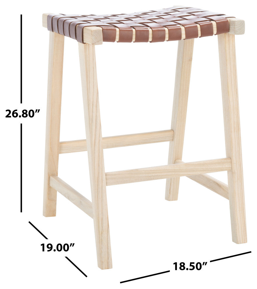 Safavieh Abreu Rectangle Counter Stool, Cognac / Light Natural