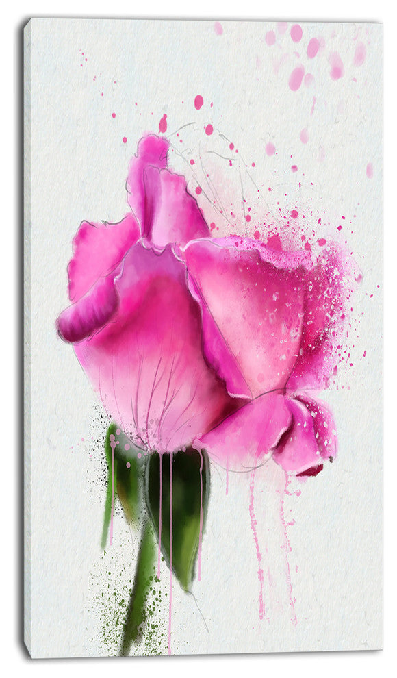 Beautiful Pink Rose Watercolor, Floral Canvas Art Print, 16"x32"
