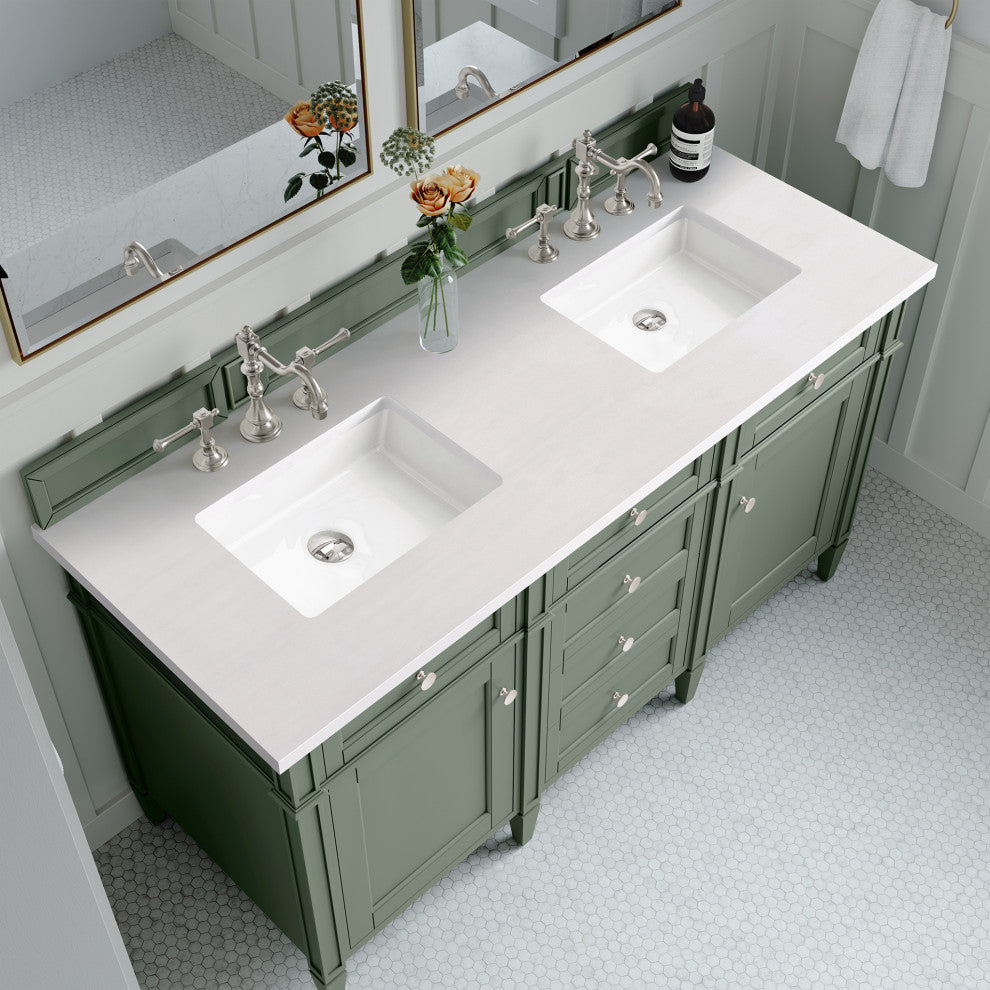 Brittany 60" Single Vanity, Smokey Celadon,  White Zeus Quartz Top