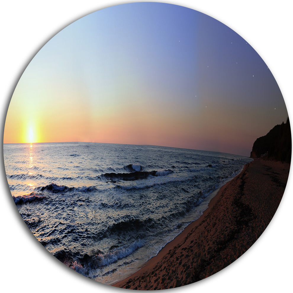 Sunset Beach Panorama, Modern Seashore Disc Metal Wall Art, 36"