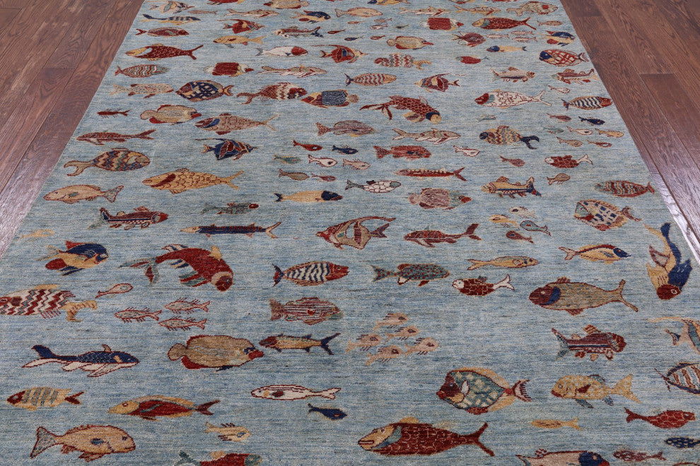 Fish Design Gabbeh Hand Knotted Wool Rug 6' 2" X 9' 7" Q8327