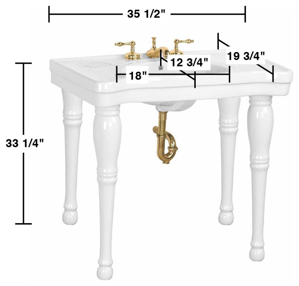Console Sink Belle Epoque White with Spindle Legs and Widespread Faucet Holes