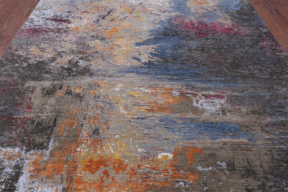 Abstract Hand Knotted Wool and Silk Rug 8' 2" X 10' 2" Q8874