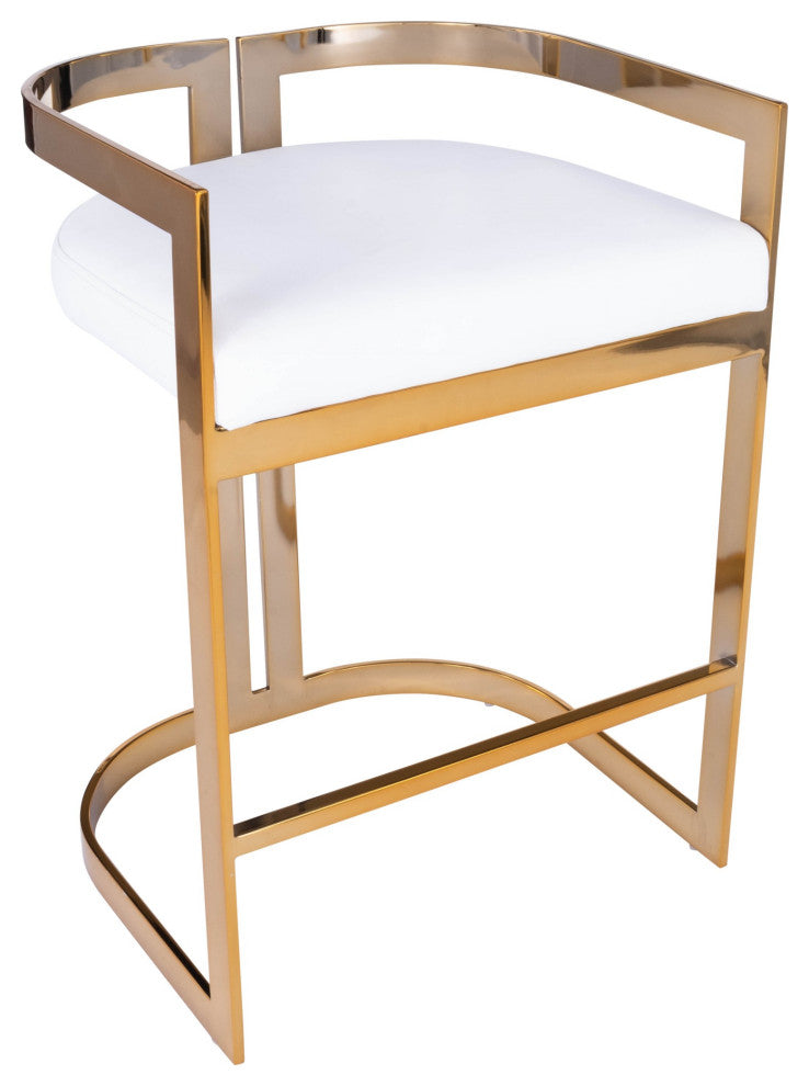 Gold and White Faux Leather Counter Stool