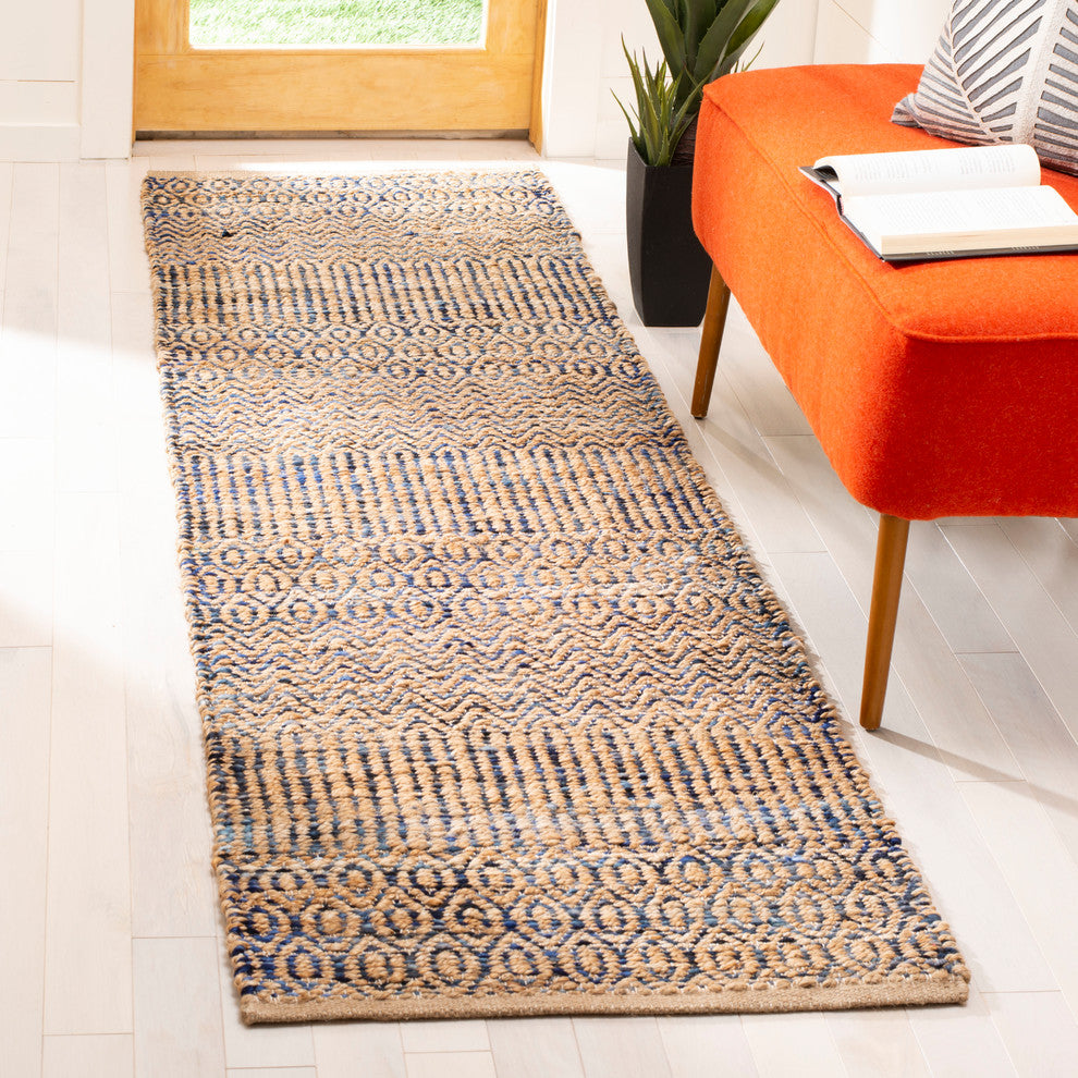 Safavieh Cape Cod Collection CAP309 Rug, Navy/Natural, 2'3"x8'