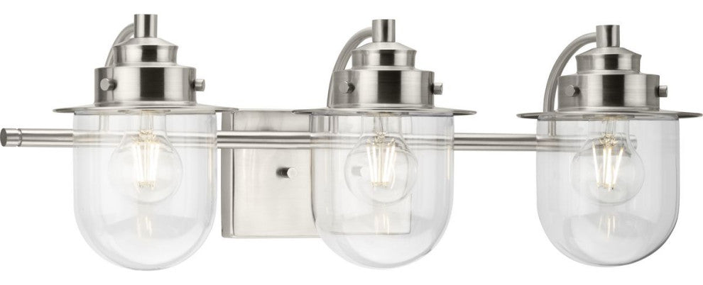 Northlake Collection Three-Light Brushed Nickel Clear Glass Bath Light