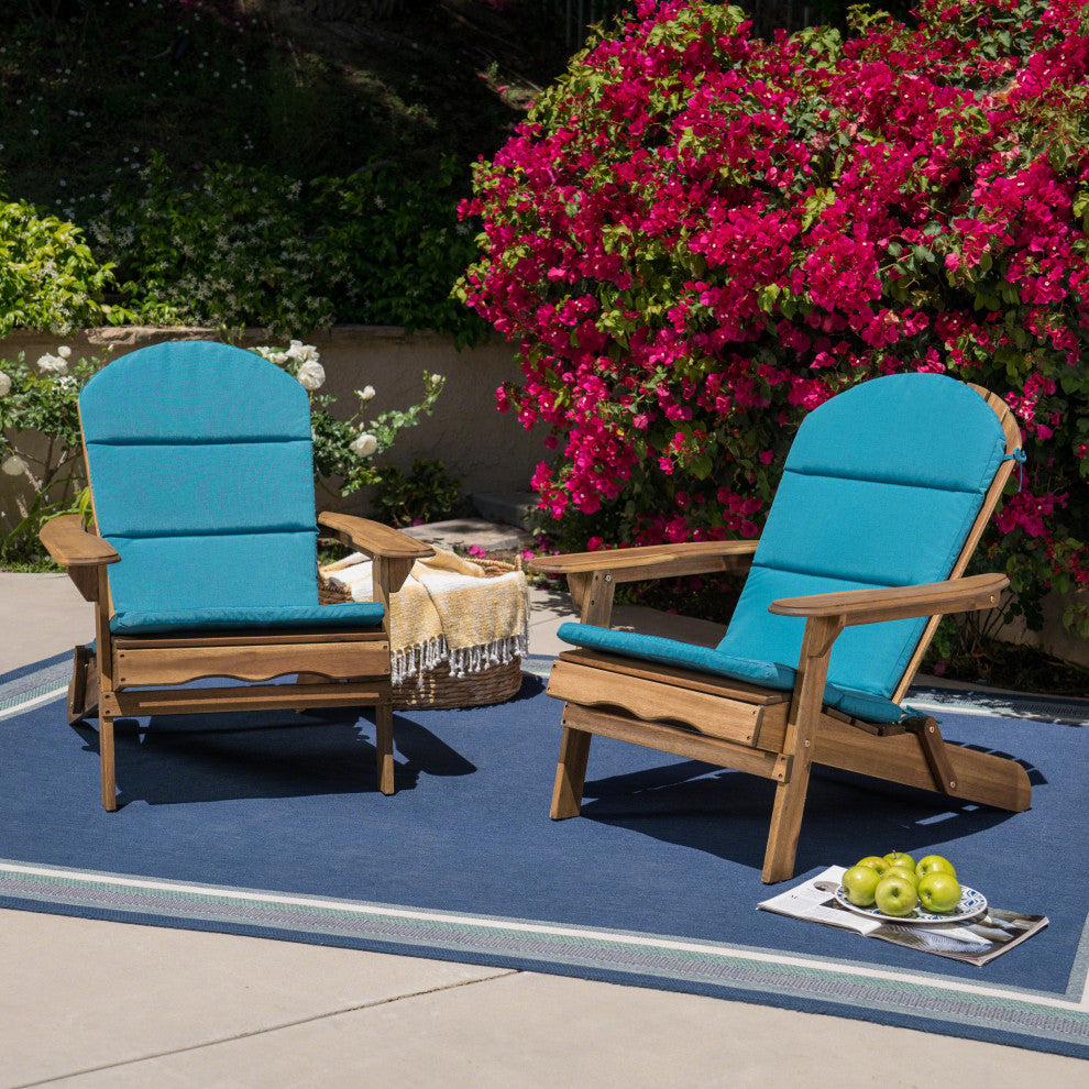 GDF Studio Outdoor Acacia Wood Folding Adirondack Chairs W/ Cushions, Set of 2, Dark Teal