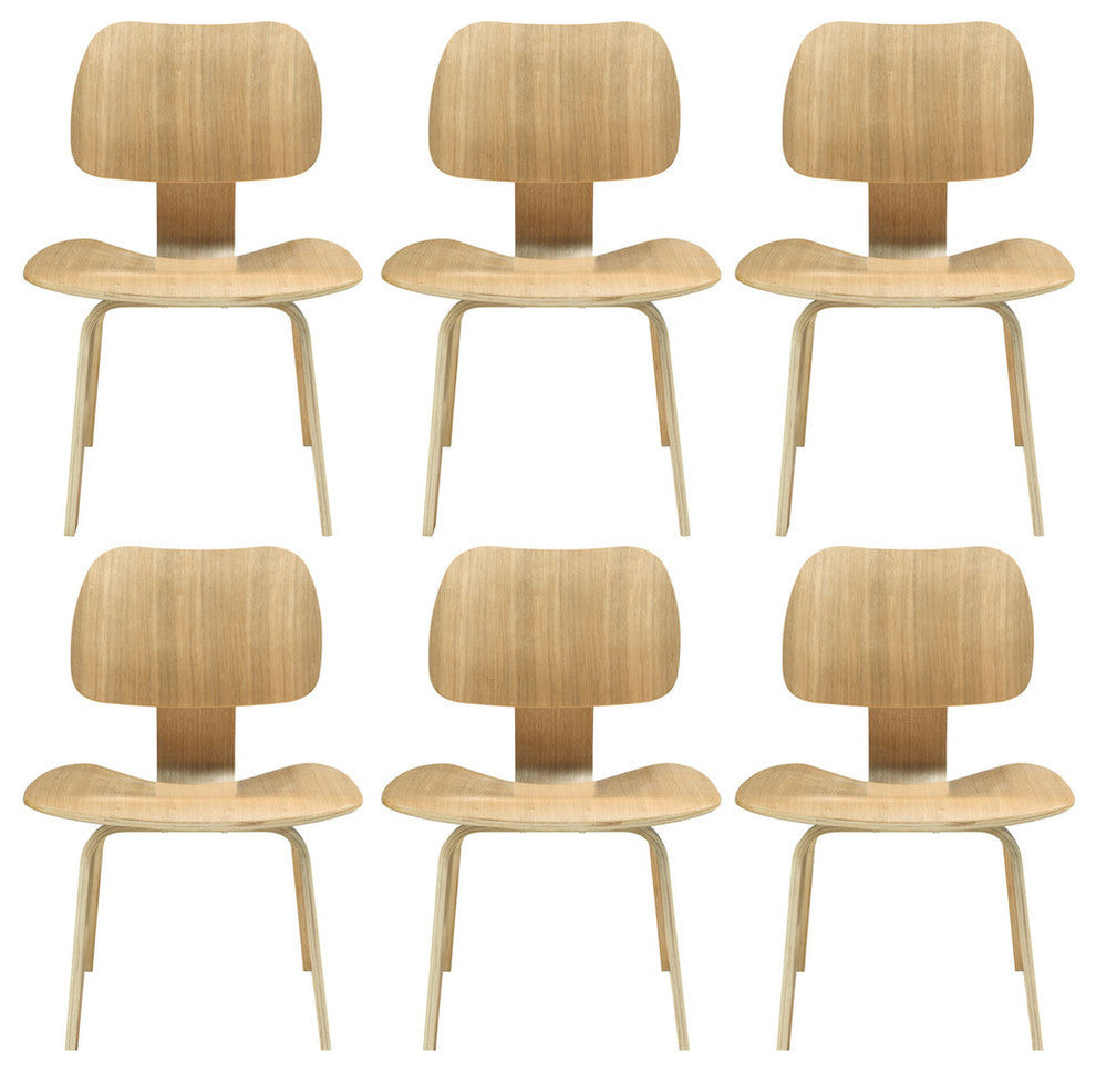 Modern Contemporary Kitchen Wood Dining Chairs Set of 6 Natural