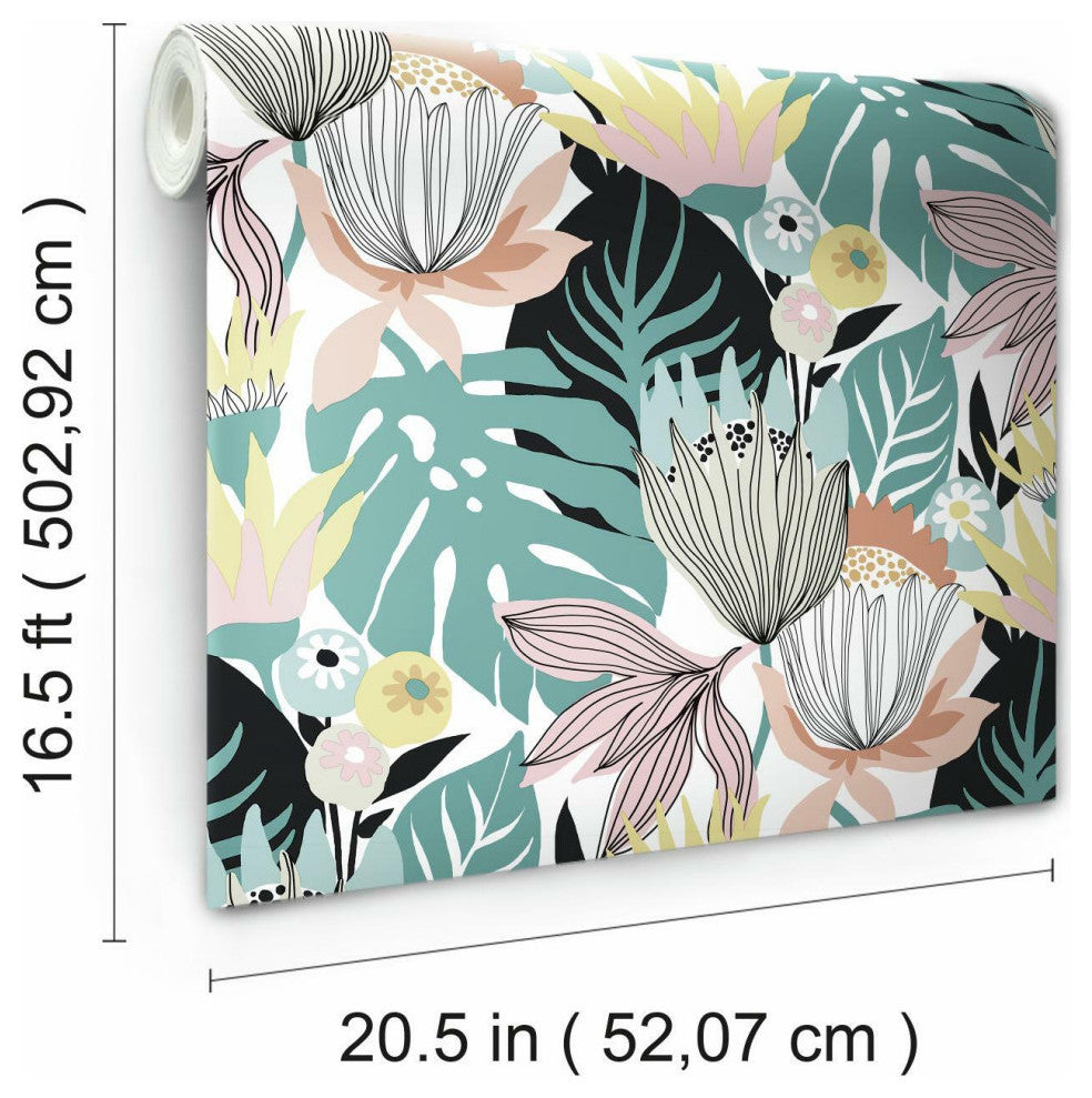Retro Tropical Leaves Peel & Stick Wallpaper
