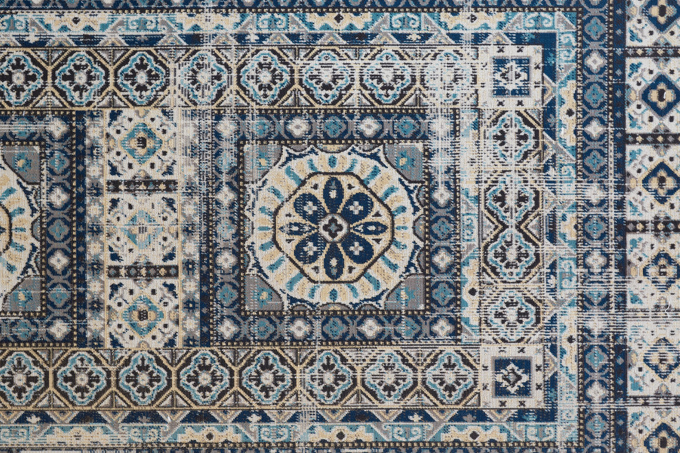 Weave & Wander Kezia Rug, Blue/Vanilla Beige, 12ft-10in x 15ft