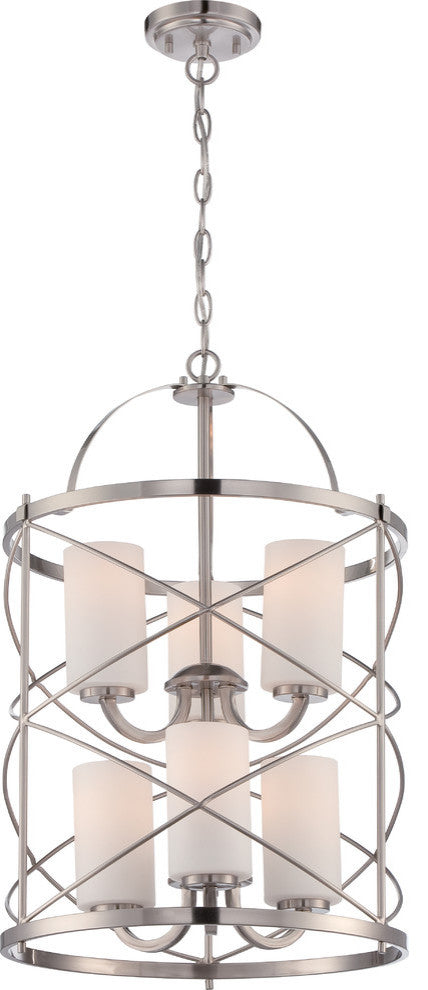Ginger 6 Light 2-Tier, Chandelier With Satin White Glass