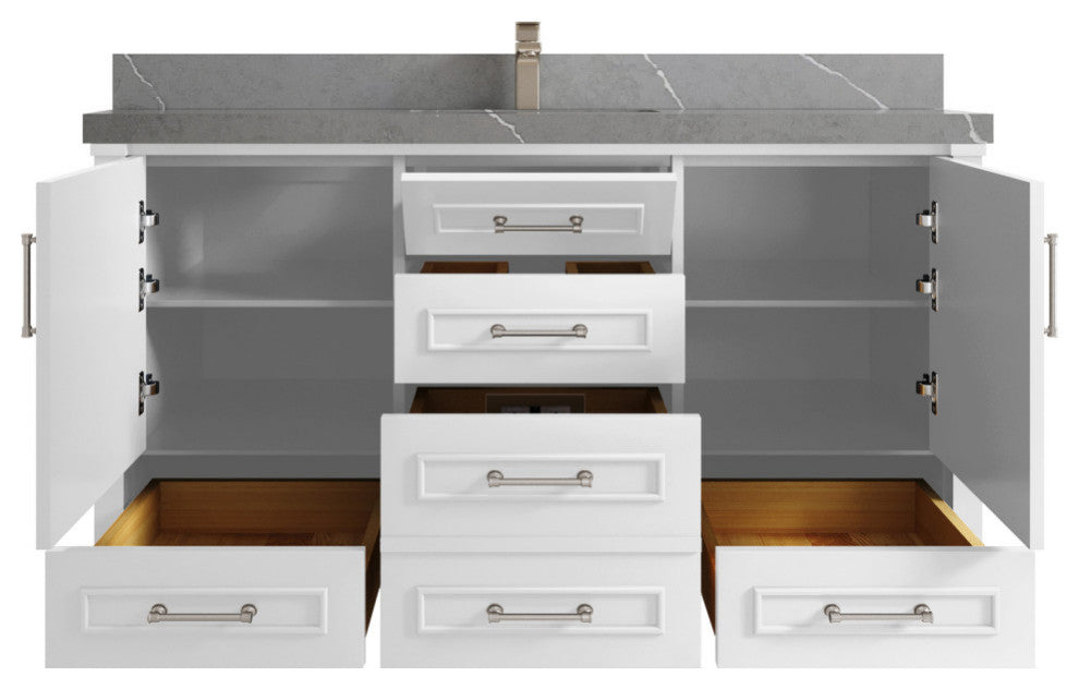 Aberdeen 60 Single Bathroom Vanity in White 2" Piatra Gray
