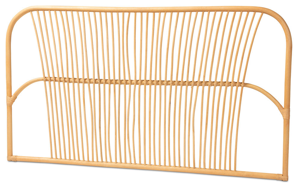 Laina Modern Bohemian Natural Brown Rattan Queen Size Wall-mount Headboard