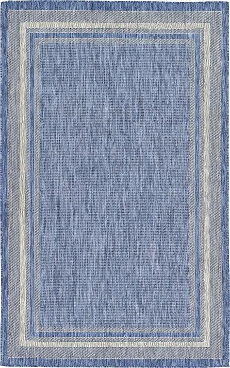 Unique Loom Blue Soft Border Outdoor 5' 0 x 8' 0 Area Rug