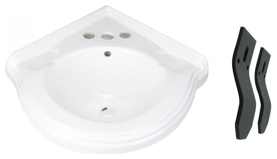 Wall Mount Corner Small Bathroom Sink White Gloss China Portsmouth with Bracket
