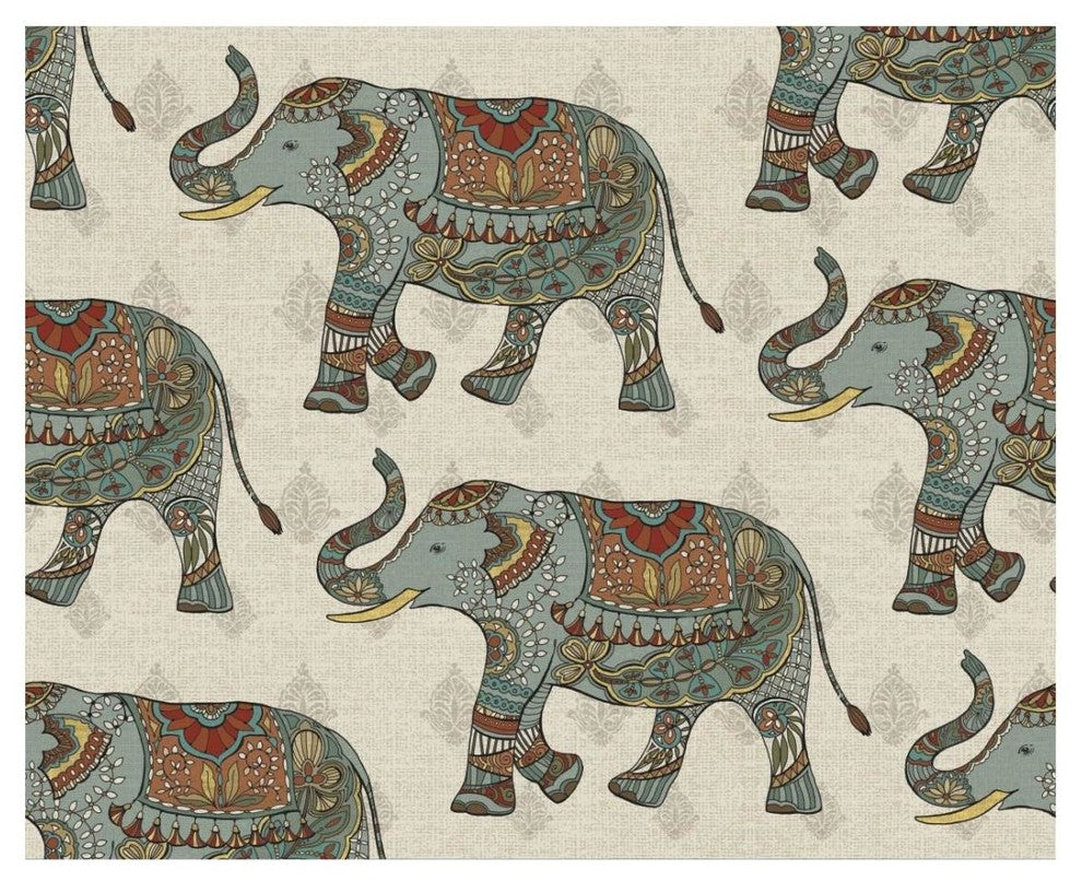 "Elephant Caravan Pattern" Digital Paper Print by Daphne Brissonnet, 26"x22"