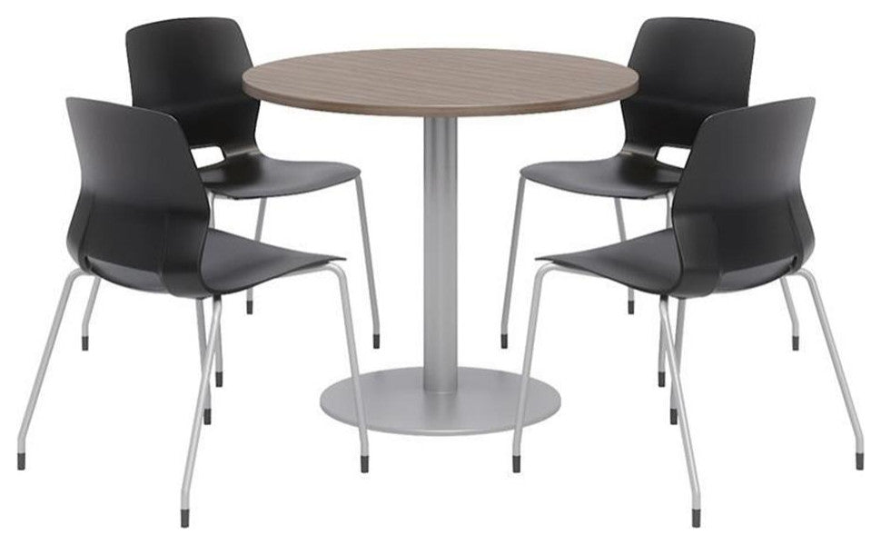 Olio Designs Round 42in Lola Dining Set - Teak Table - Black Chairs