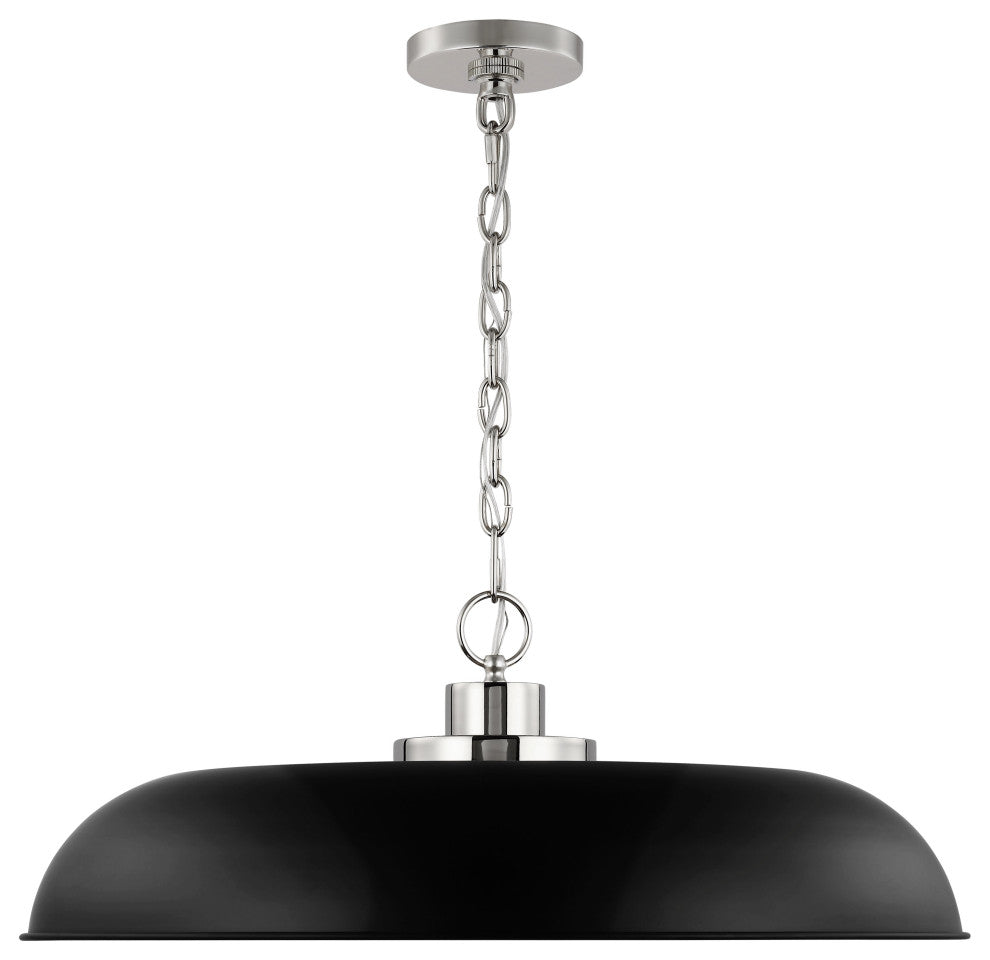 Colony 1-Light Large Pendant, Matte Black With Polished Nickel