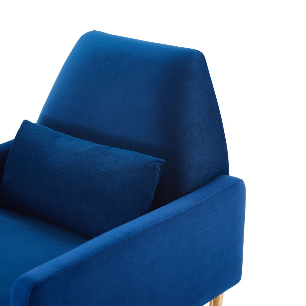 Armchair Accent Chair, Blue Navy, Velvet, Modern, Mid Century Hotel Lounge Cafe