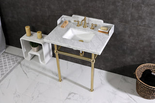 Kingston Brass LMS3030MBSQ7 30" Carrara Marble Console Sink, Legs