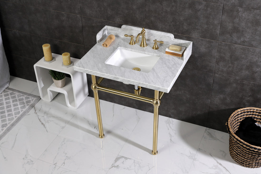 Kingston Brass LMS3030MBSQ7 30" Carrara Marble Console Sink, Legs