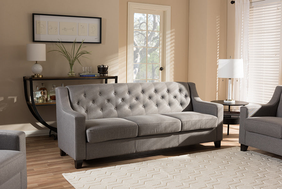 Arcadia Modern Gray Fabric Upholstered Button-Tufted Living Room 3-Seater Sofa