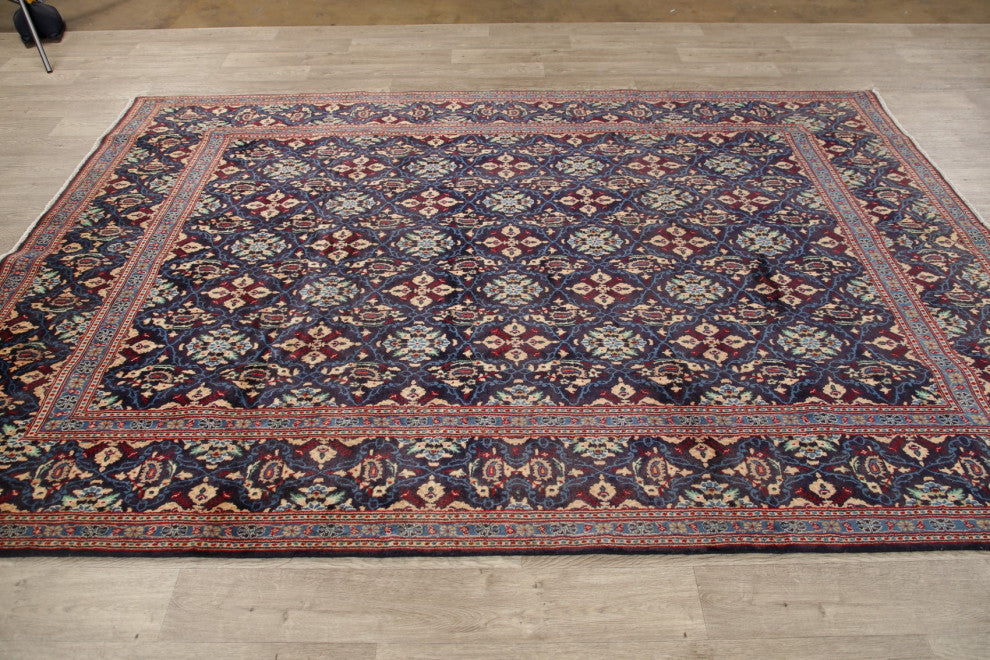 Consigned, All-Over Medallion Hand Knotted Vintage Oriental Area Rug, Blue, 6x10