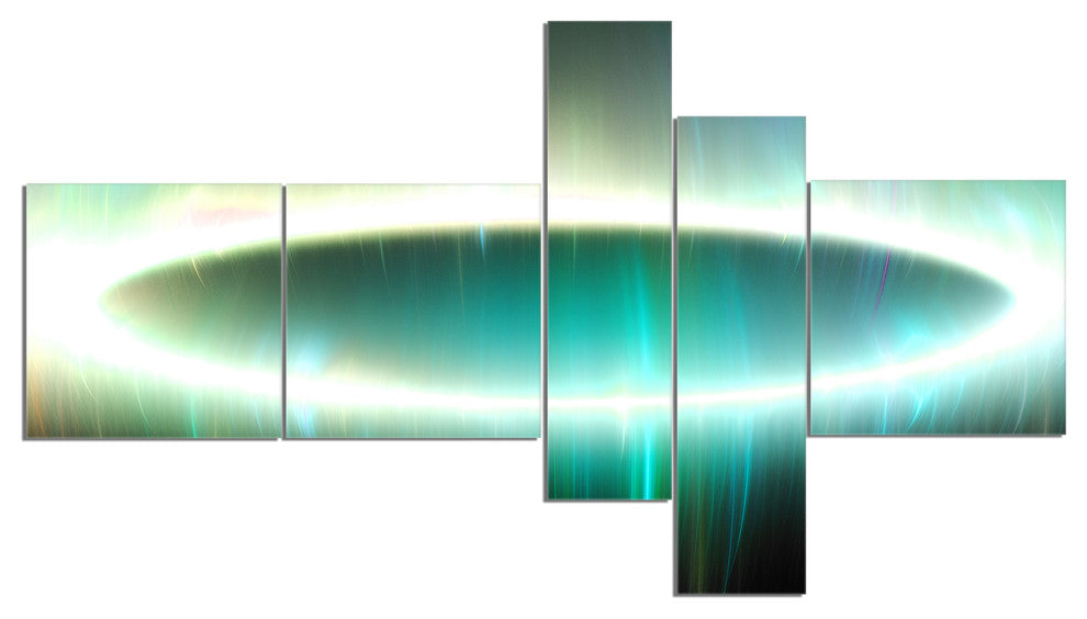 Large Green Oval Fractal Light, Abstract Canvas Art Print, 60"x32", 5 panels