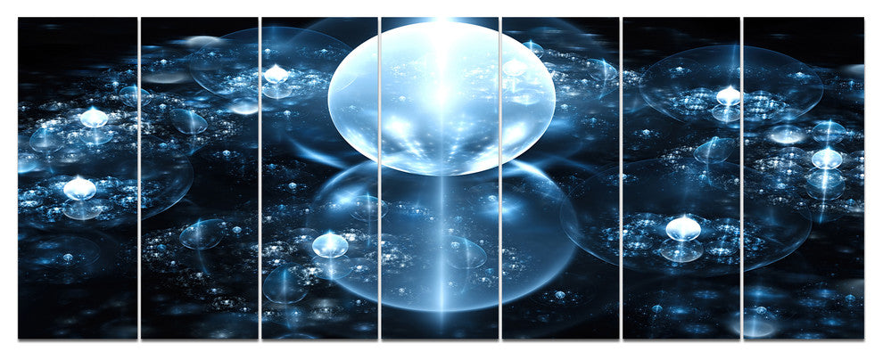 Blue Water Drops on Mirror, Abstract Wall Art Canvas, 83"x32", 7 Panels
