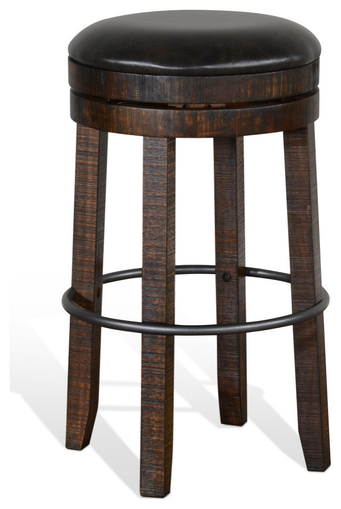 Backless Swivel Barstool Black Leather Seat 30"H Set Of 2
