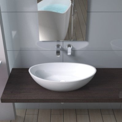 ADM Oval Countertop Vessel Sink, White, 24", Glossy White